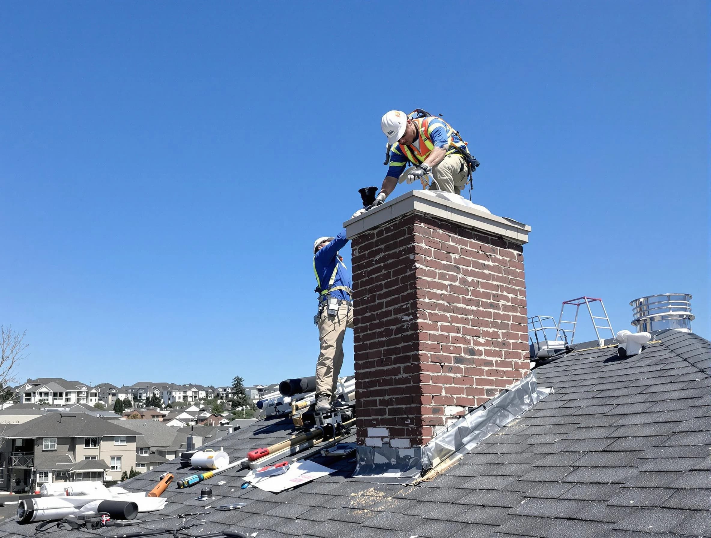 Brookline Chimney Sweep repairing a chimney crown in Brookline, MA