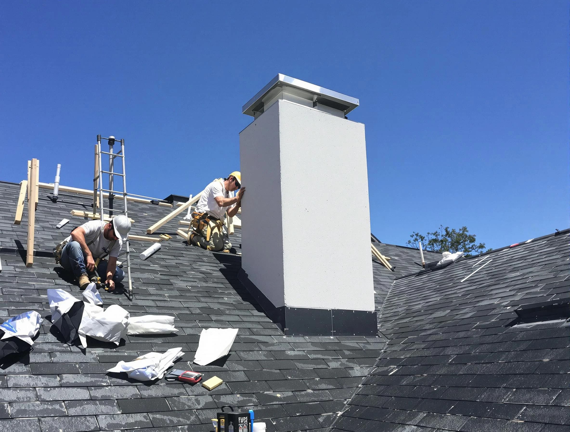 Brookline Chimney Sweep crew installing a new chimney in Brookline, MA