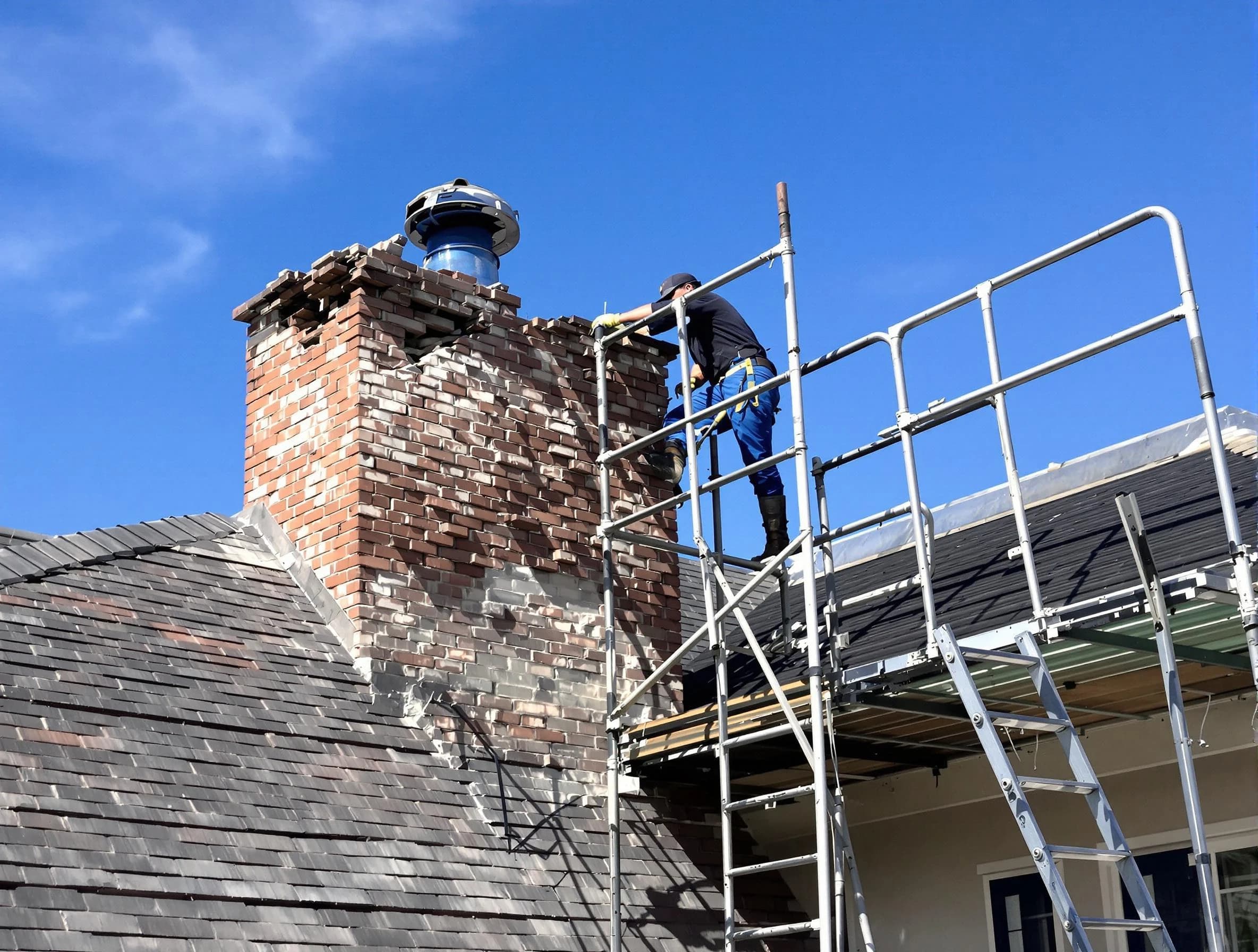 Rebuilding a chimney structure by Brookline Chimney Sweep in Brookline, MA