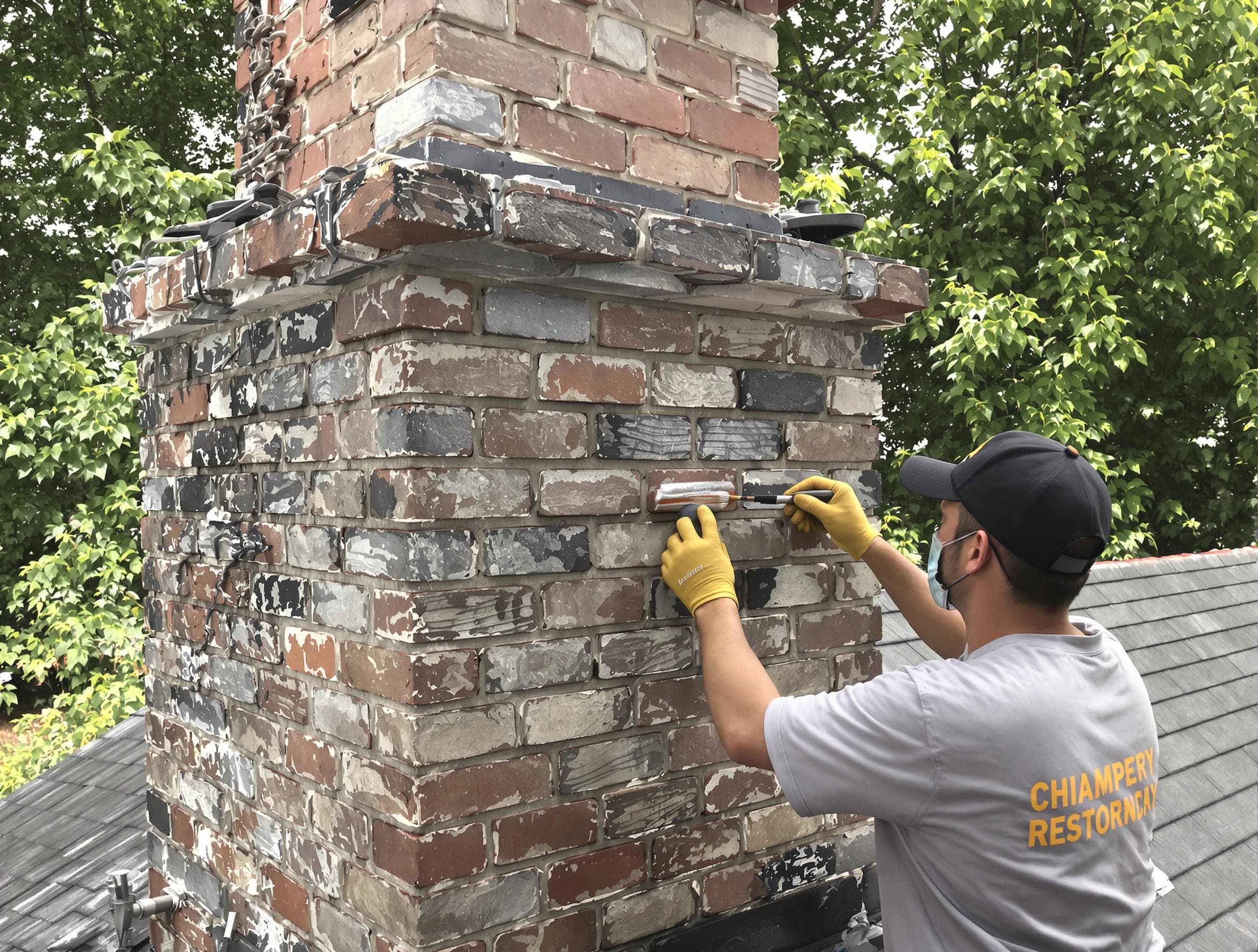 In-progress chimney restoration by Brookline Chimney Sweep in Brookline, MA