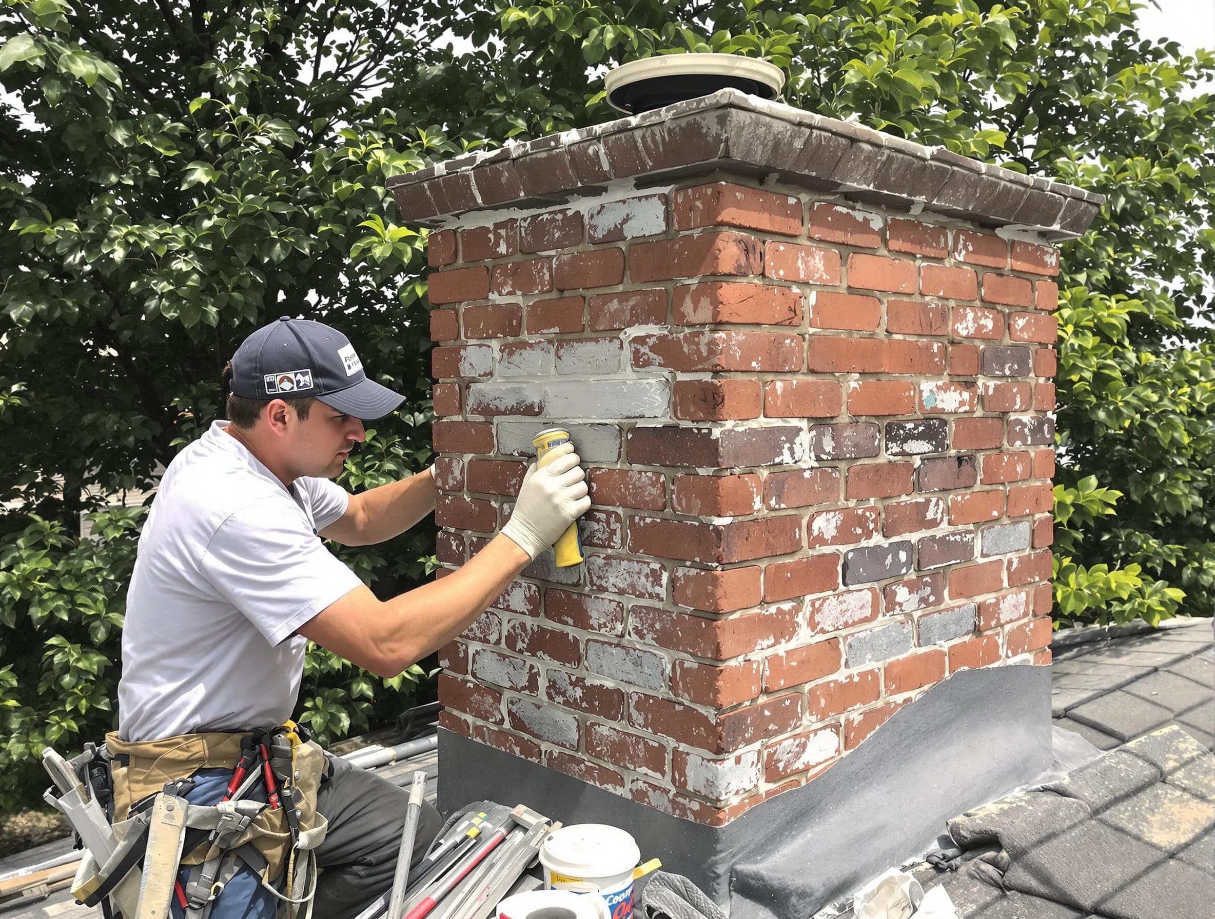 Brookline Chimney Sweep restoring an aging chimney in Brookline, MA
