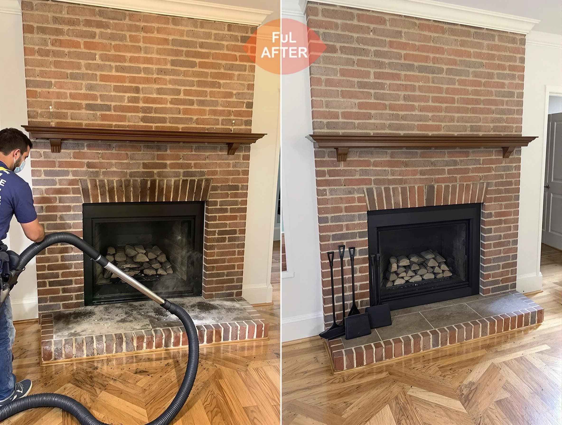 Brookline Chimney Sweep carefully sanitizing a fireplace in Brookline, MA