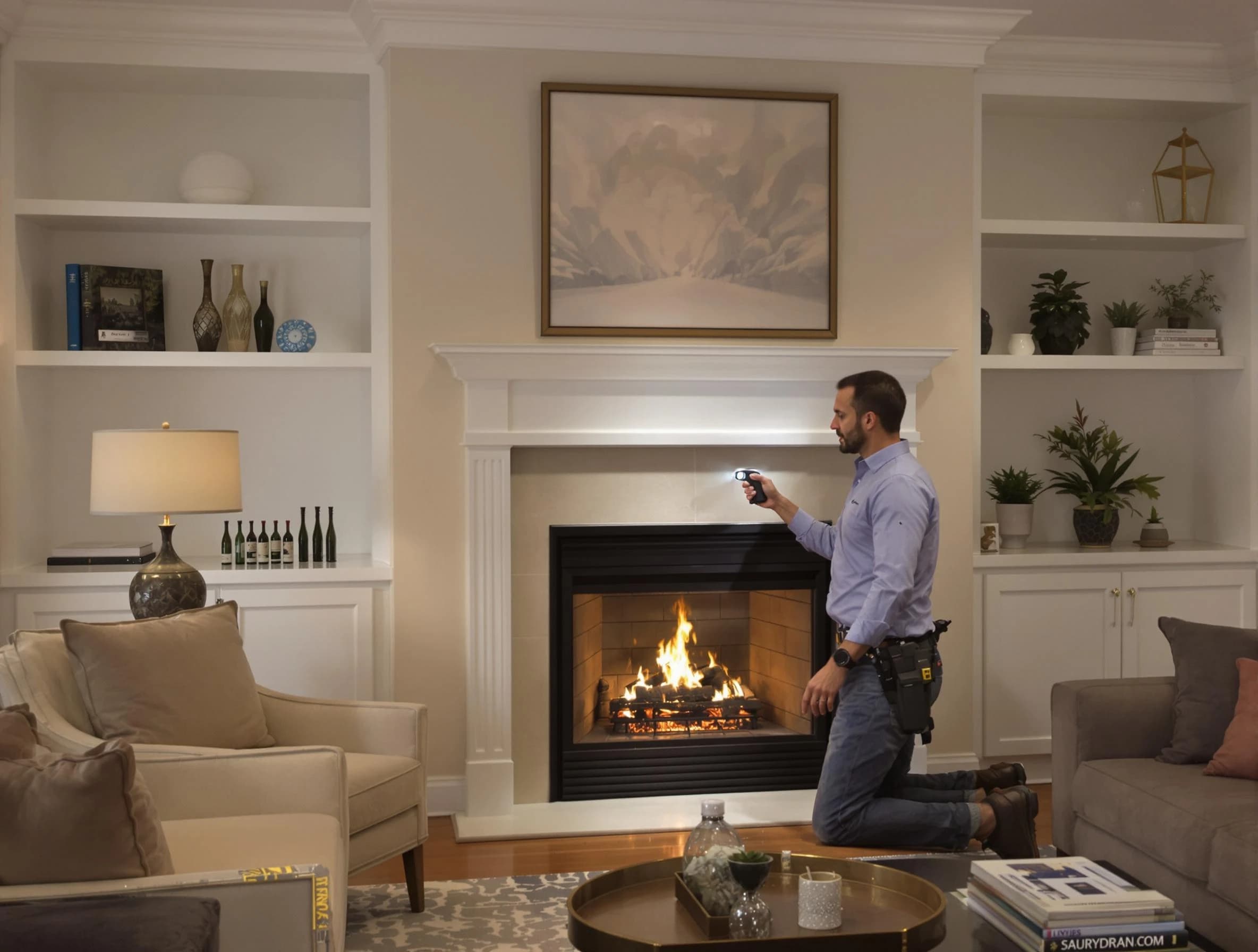 Brookline Chimney Sweep conducting a fireplace safety inspection in Brookline, MA