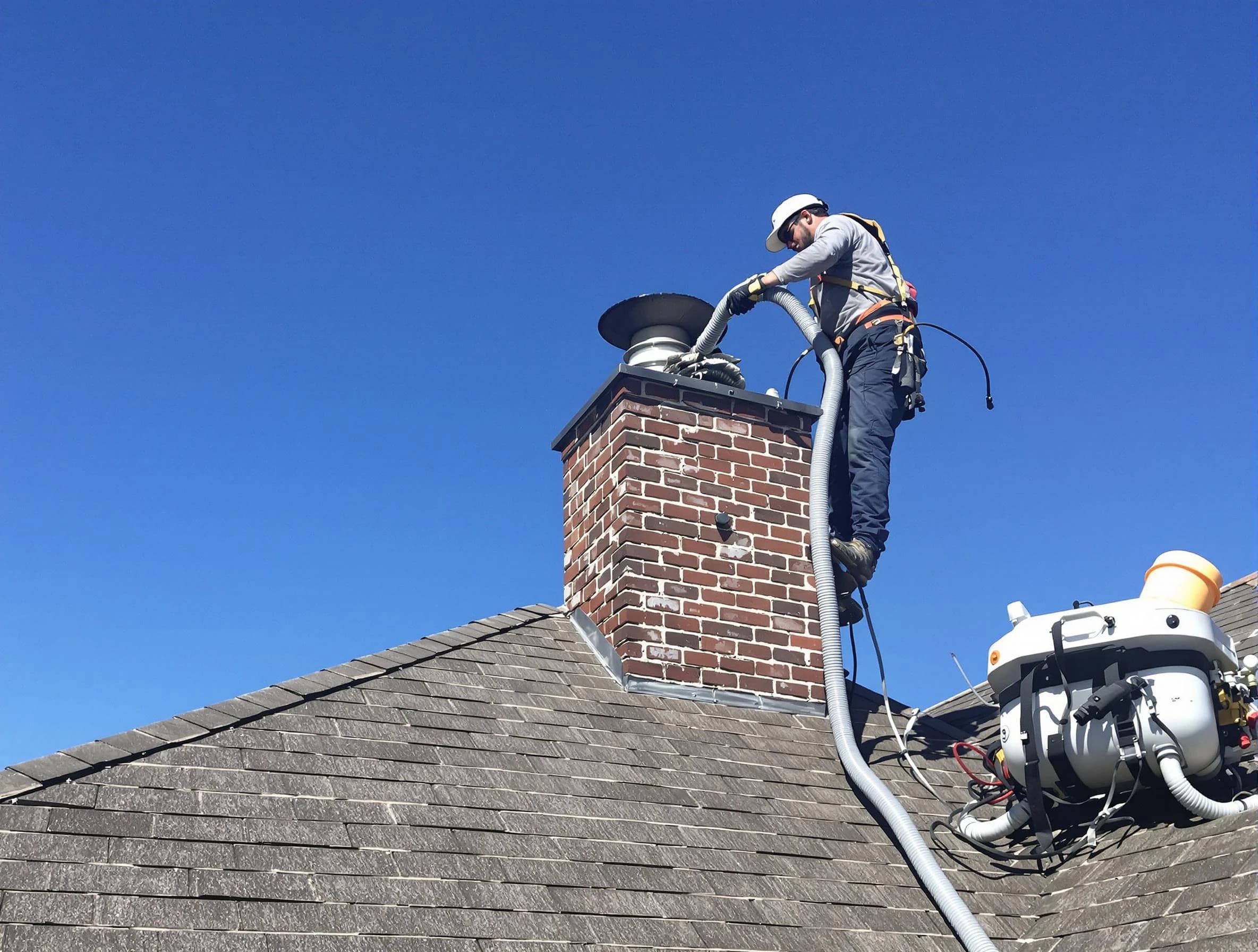 Dedicated Brookline Chimney Sweep team member cleaning a chimney in Brookline, MA