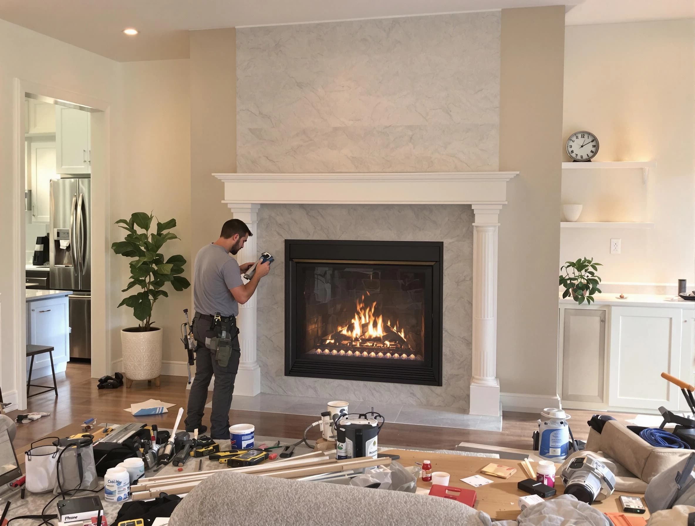 Newly installed fireplace by Brookline Chimney Sweep in Brookline, MA