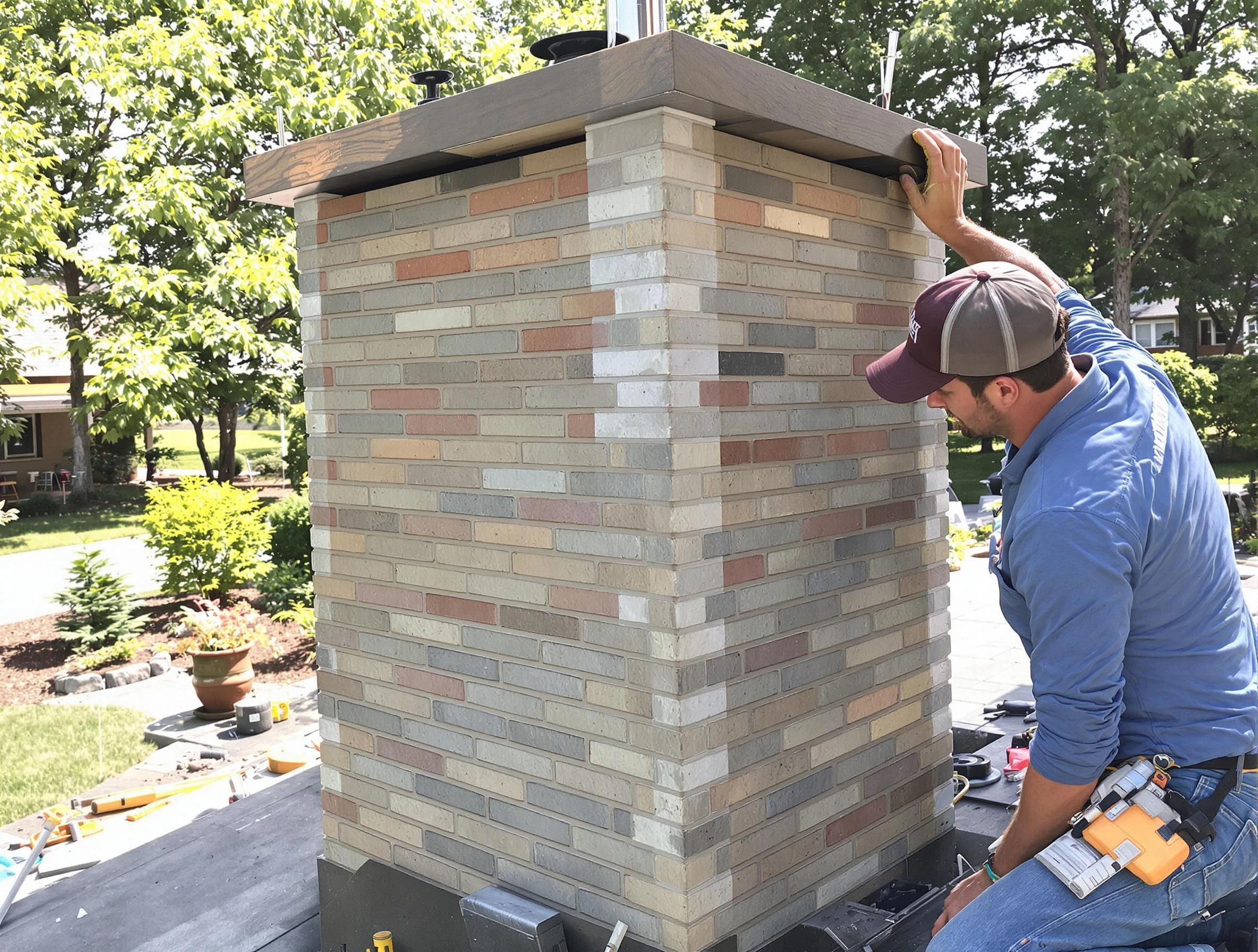 Brookline Chimney Sweep completing a modern chimney remodel in Brookline, MA