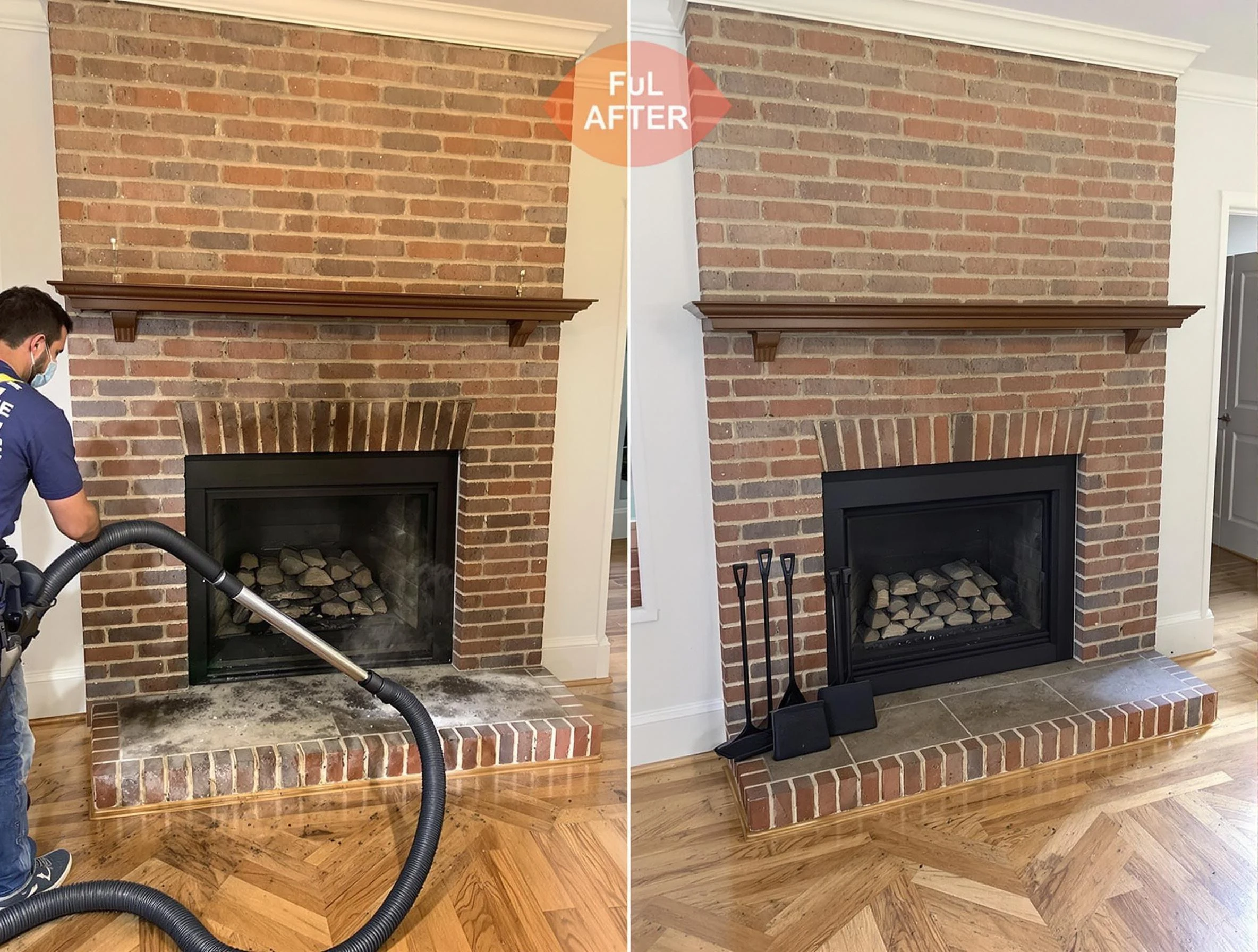 Brookline Chimney Sweep carefully sanitizing a fireplace in Brookline, MA