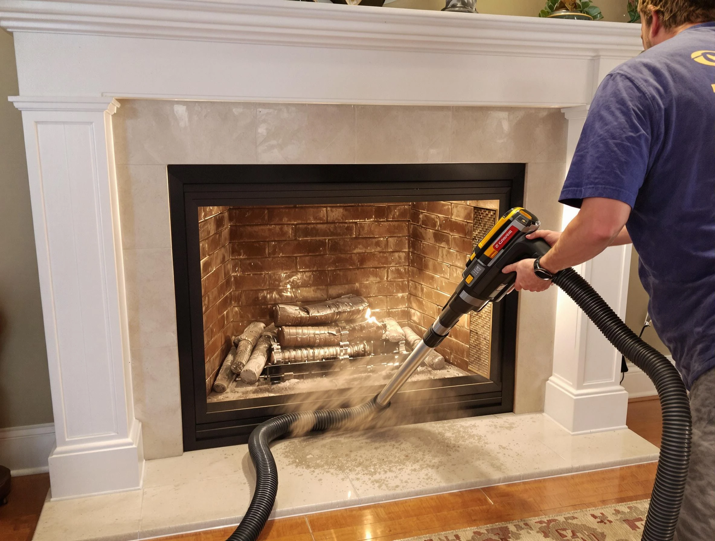 Fireplace cleaning performed by Brookline Chimney Sweep in Brookline, MA
